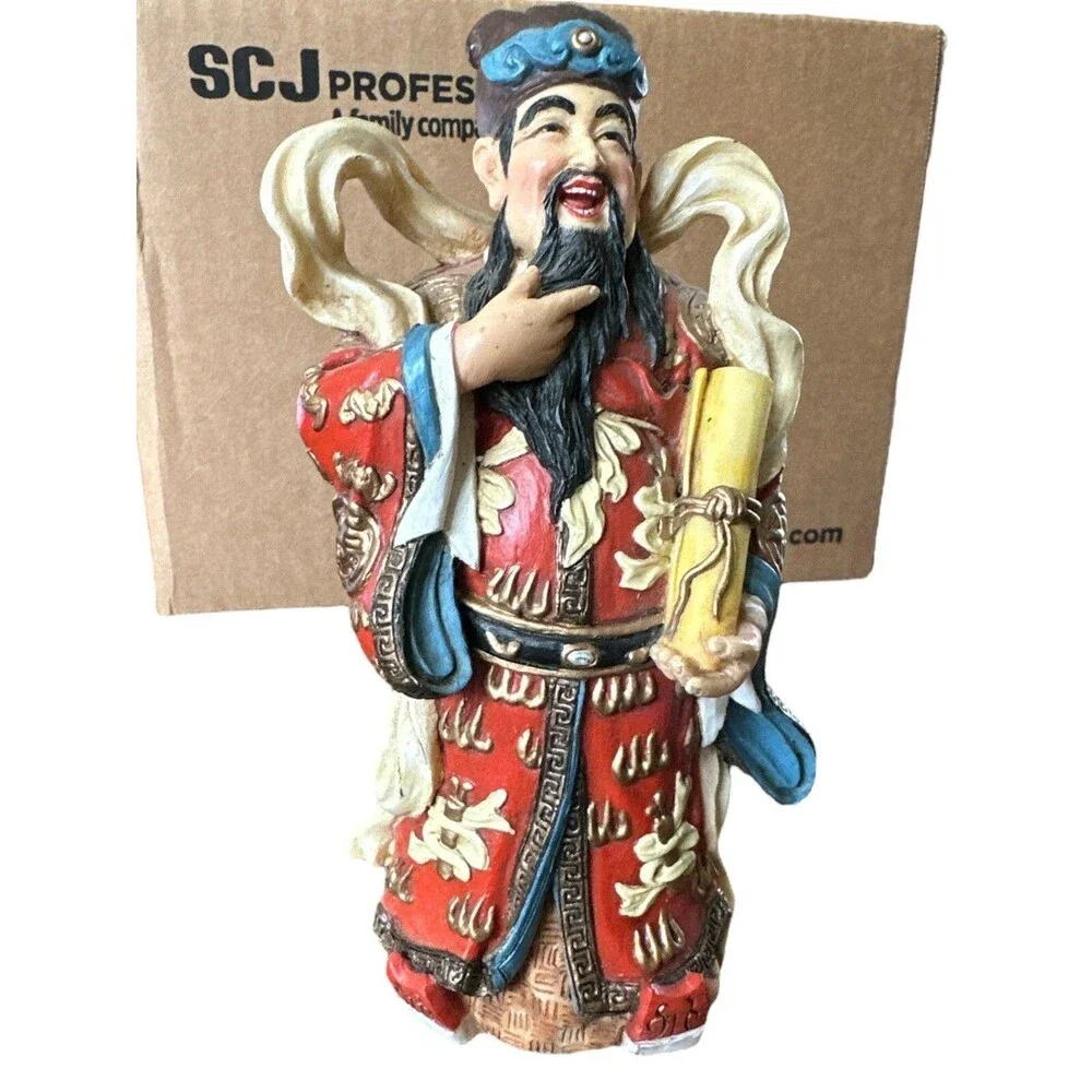 Vintage Chinese Immortal Scholar Figurine Lu God Prosperity Scroll Resin 7